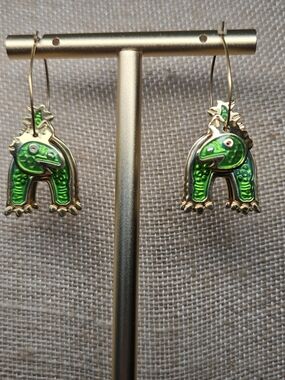 Berebi Green Enamel Dinosaur Hoop Earrings 1990's